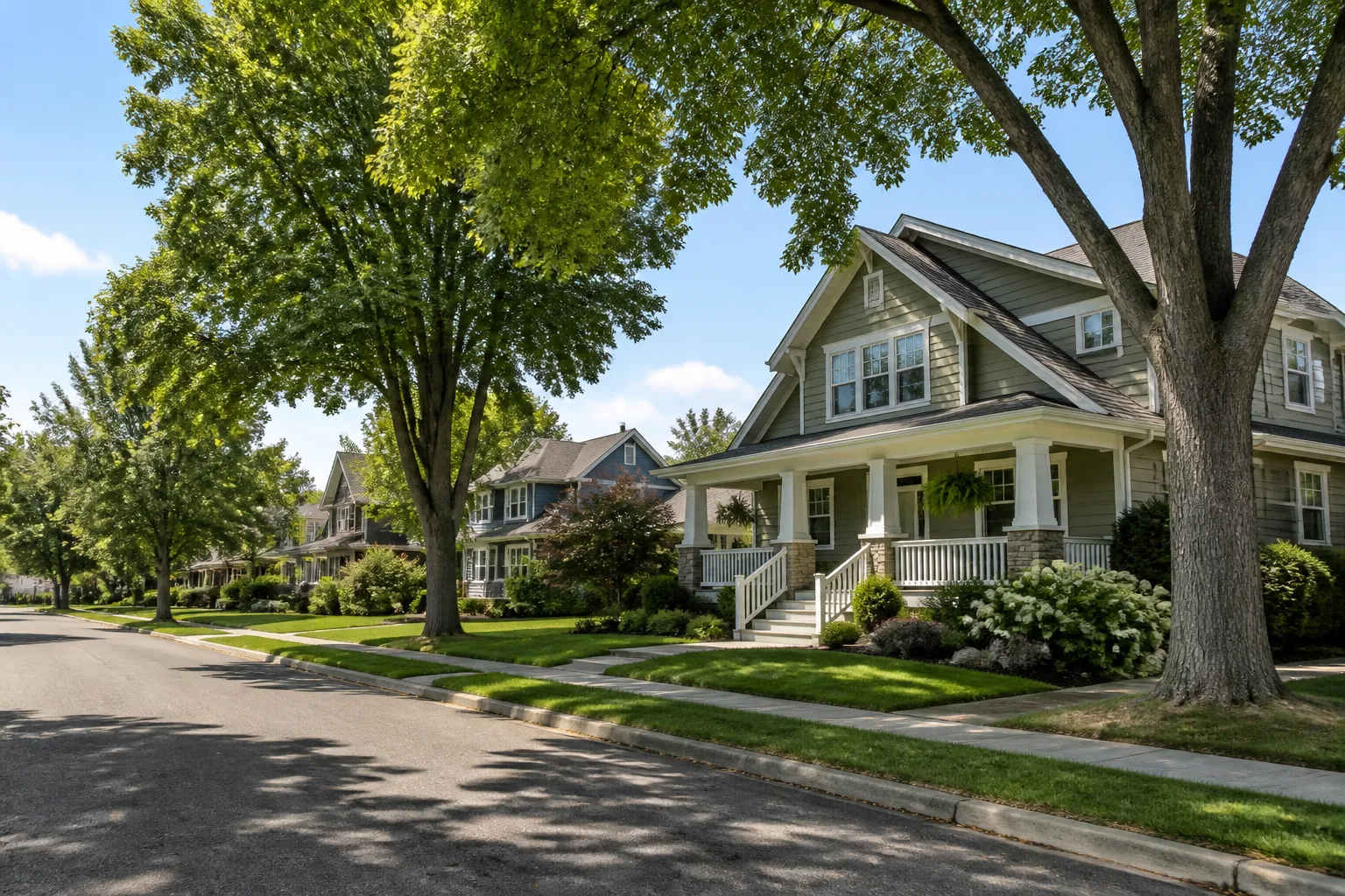 Residential neighborhood with clean streets and well-kept homes.