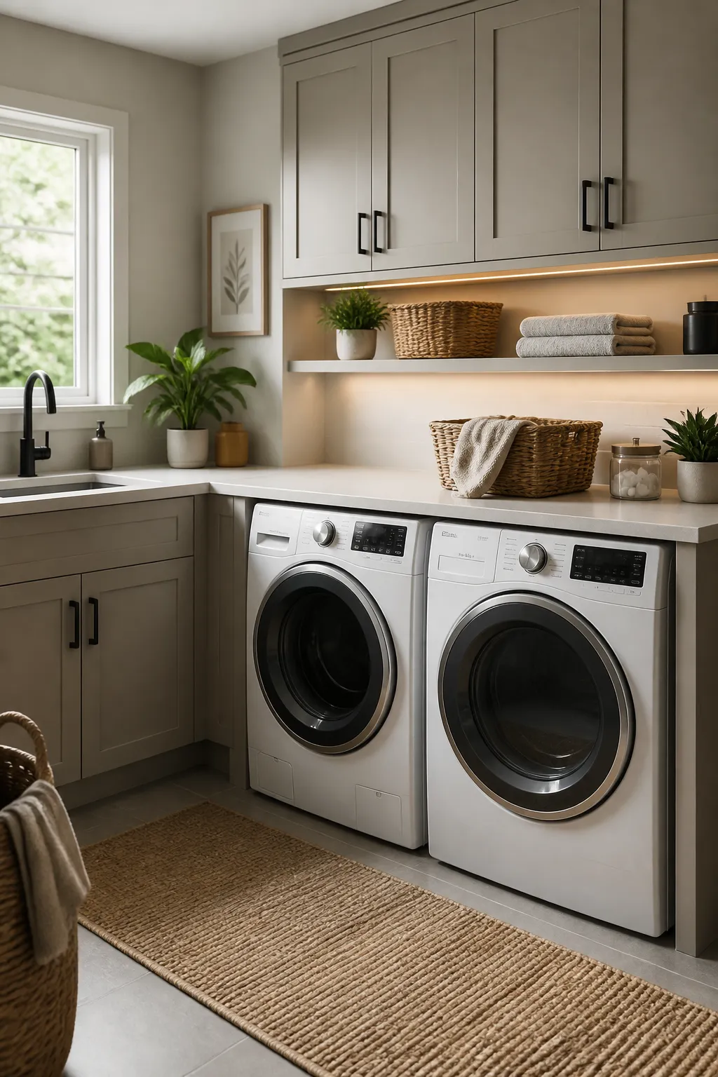 Clean laundry room with a washer and dryer in a modern home.